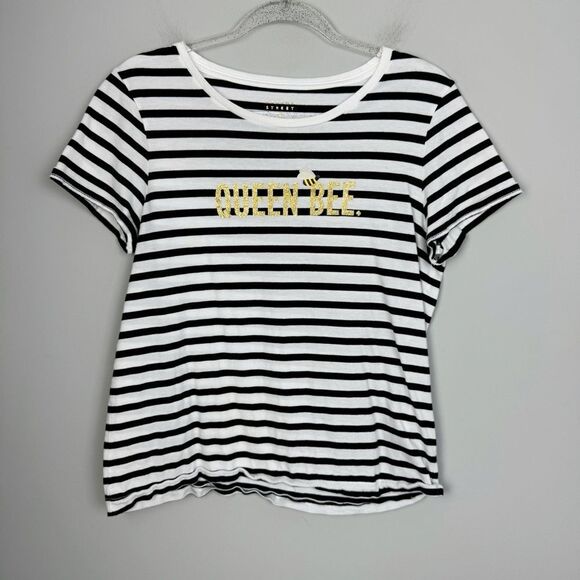 KATE SPADE | Queen Bee Black/White Striped Short Sleeve Shirt Women’s Size M - Picture 3 of 9